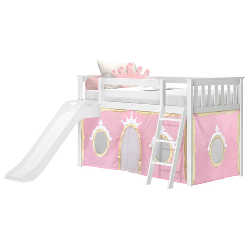 Max and Lily Classic Twin-Size Low Loft with Easy Slide and Curtain