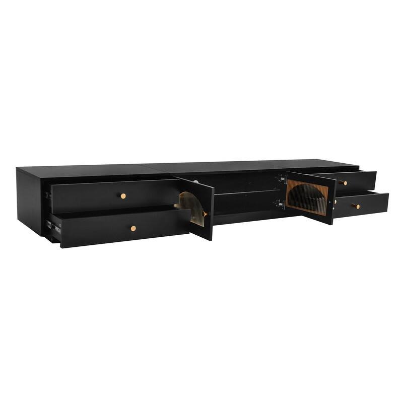 Luxurious TV Stand with Fluted Glass Doors, Elegant Media Console for TVs Up to 80'', TV Cabinet with Tempered Glass Shelf