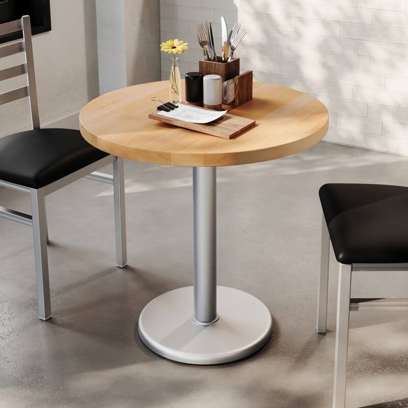 Round Solid Wood Commercial Tabletop with 18" Round Dining Height Base - 30"W x 30"D x 29.5"H