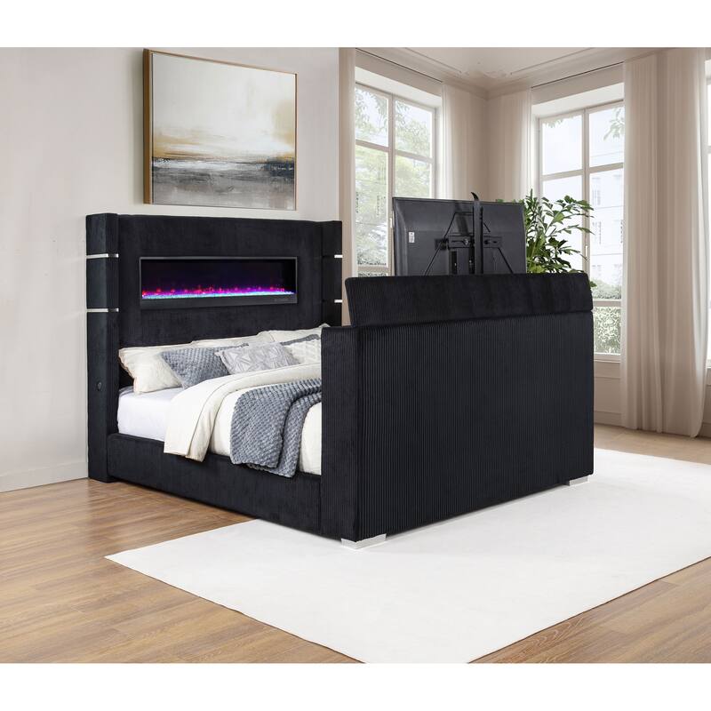 Tisdall Flame Visualizer Wingback TV Bed Black