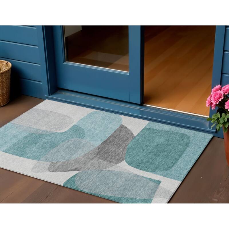 HomeRoots Abstract Transitional Rectangle Outdoor Rug - 3' x 5'