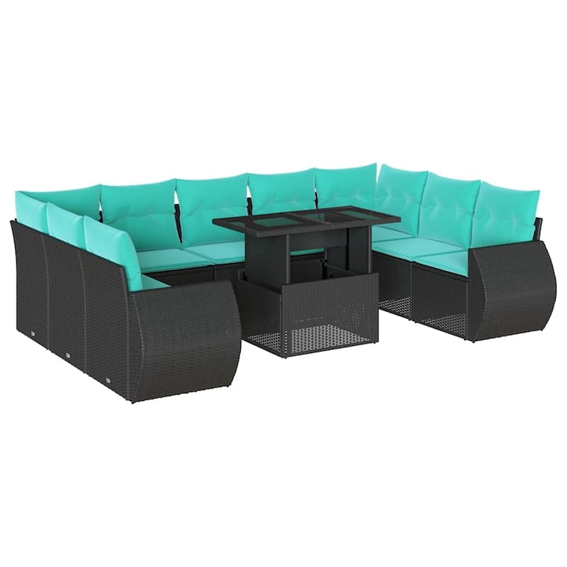 vidaXL 10 Piece Patio Sofa Set with Cushions Black/Brown/Gray Poly Rattan