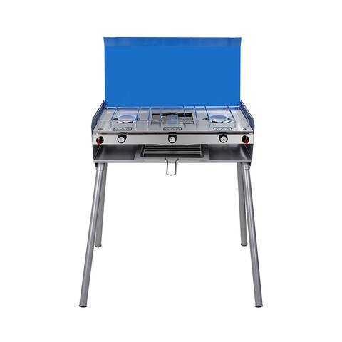 Camplux Propane Camping Stove 2 Burner & 1 Grill Portable Outdoor Gas Stove Auto-Ignition Camping Stove with Regulator
