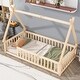 preview thumbnail 3 of 7, Modern Twin Size Pine Wood Tent-Shaped Floor Bed Frame, Teepee Bed with Guardrails & Slats for Kids Girls Boys, Natural