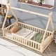 preview thumbnail 1 of 78, Toddler Floor Bed with Fence Guardrails, Wood Slat Support, Tent-shaped Bed with Roof Frame - Available with or without Door Natural No Door - Twin