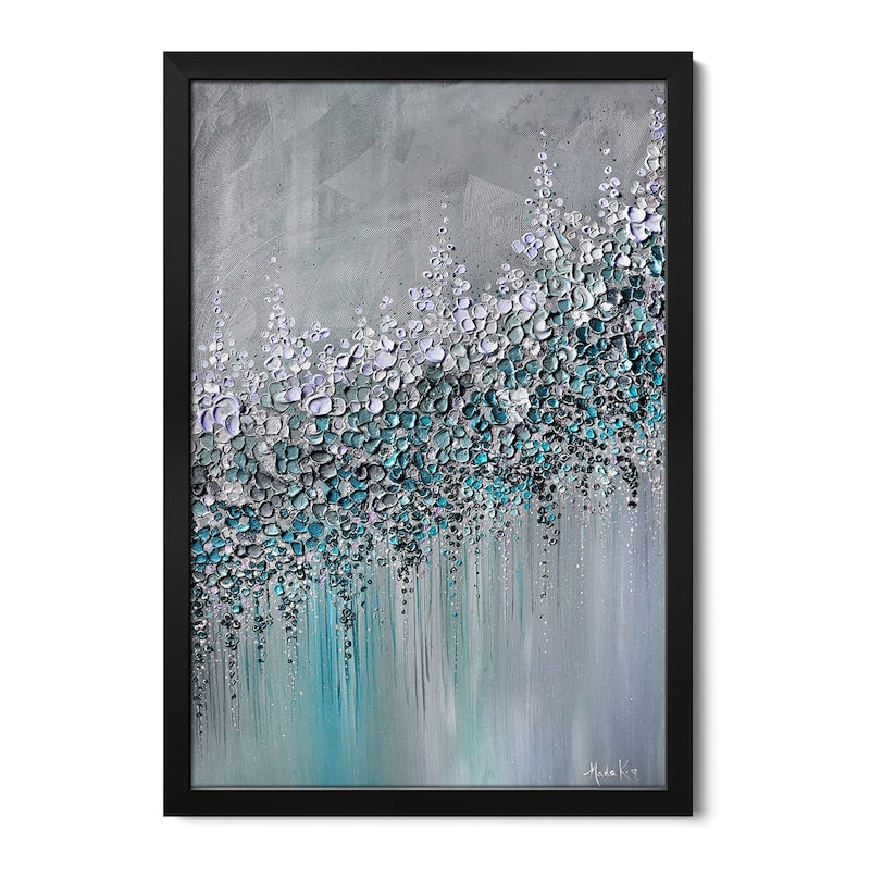 Please Me - Grey Blue Turquoise Premium Framed Poster by Nada Khatib - Black - 32x24x1