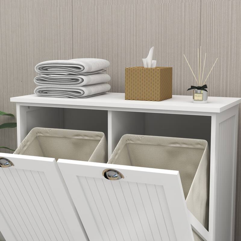 Sideboard Pantry Cabinet Laundry Sorter Cabinet with Removable Bags, Laundry Hamper Cabinet for Bathroom