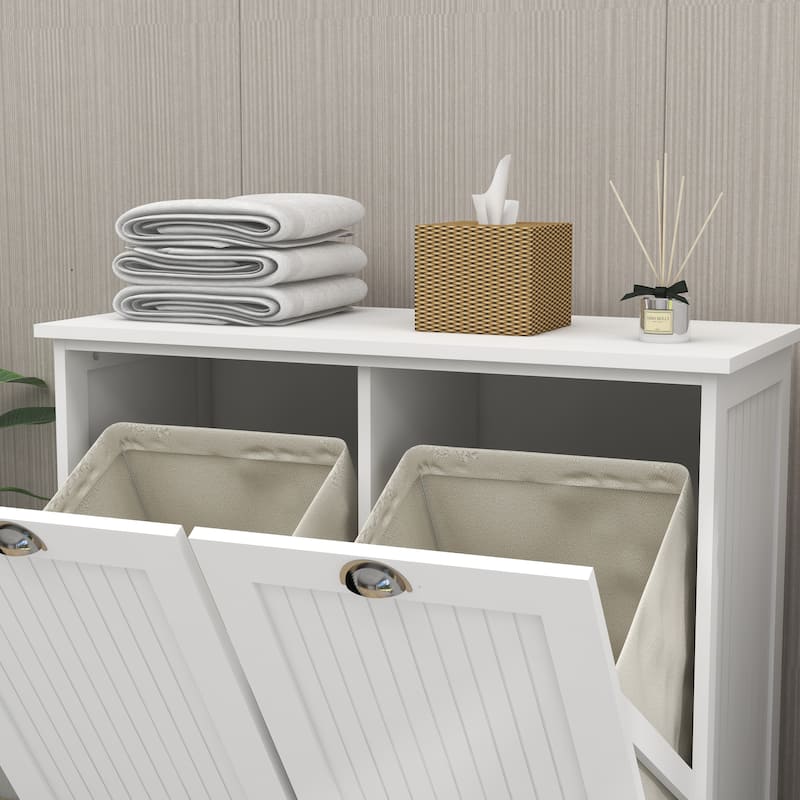 Two-Compartment Tilt-Out Laundry Sorter Cabinet - 14.57 x 32.68 x 31.50