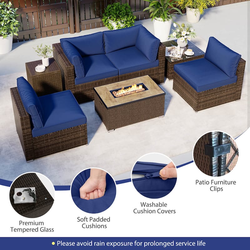 Costway 7 Pieces Outdoor Furniture Set with 32" Fire Pit Table and - See Details