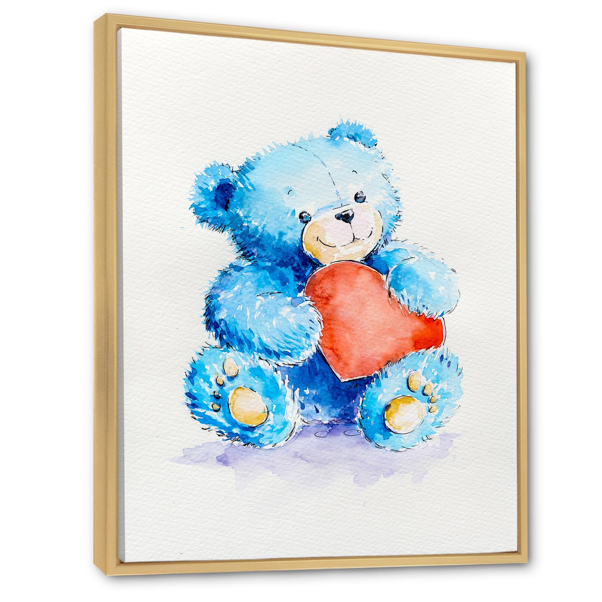 Designart "Happy Valentine Day Cute Teddy" Traditional Framed Children