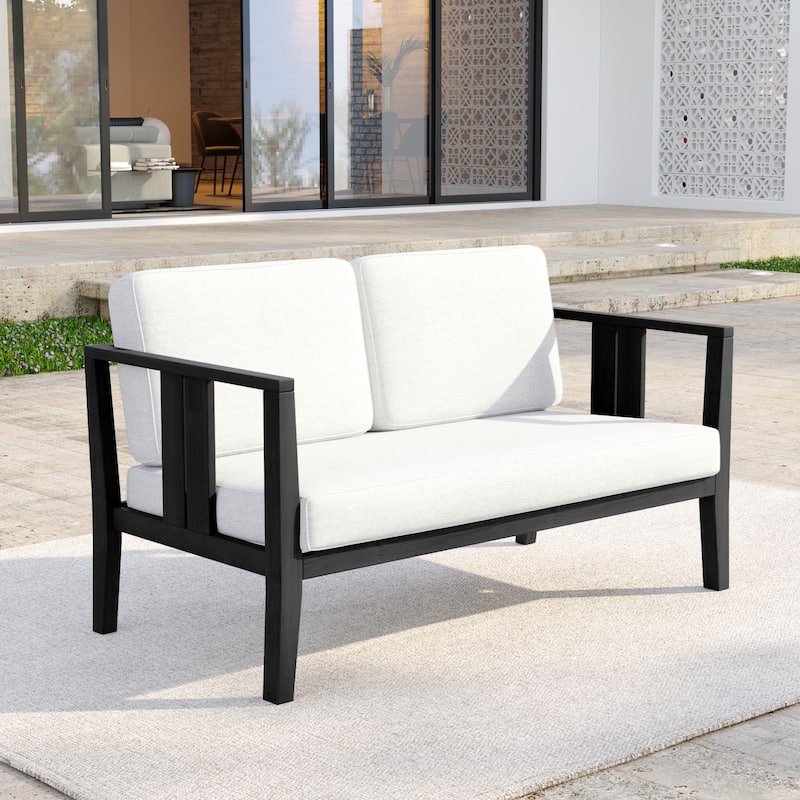 Casual Teak Wood Outdoor Patio Loveseat with Cushions