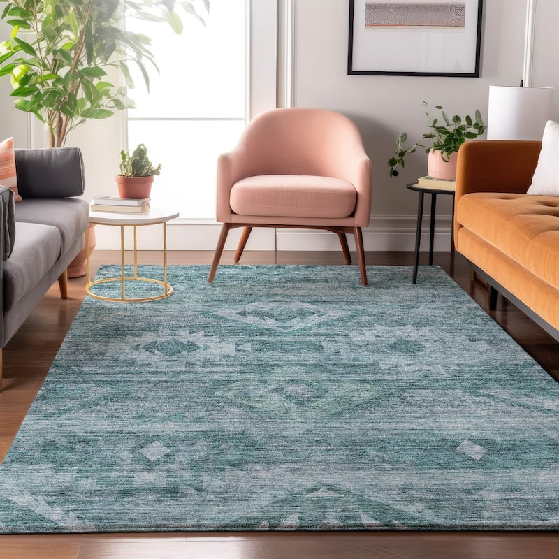 Premium Washable Super Soft Tribal Boho Mayfield Rug - Teal - 8' x 10' - Rectangle