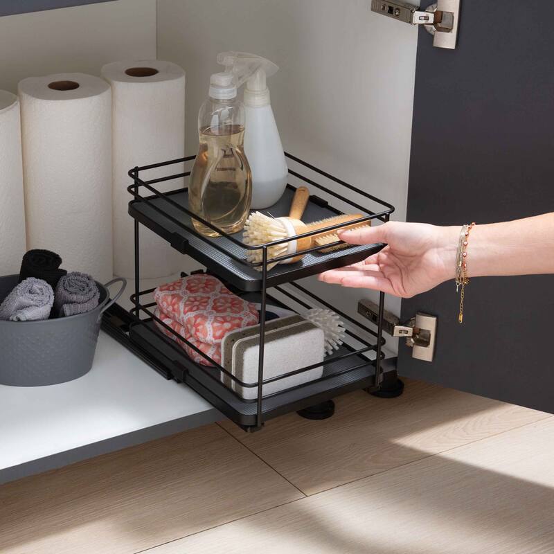 Organize It All 2 Tier Slide Out Shelf Organizer in Matte Black