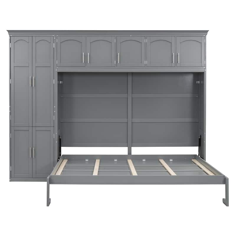 Space-Saving Queen Size Murphy Bed with Integrated Cabinets and Storage, Gray