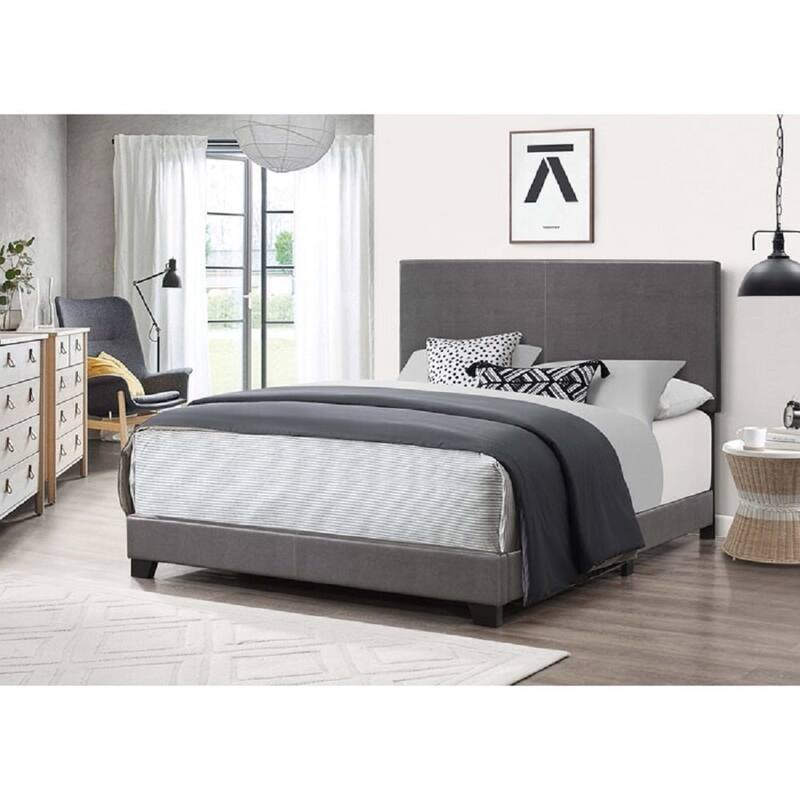 Contemporary PU Leather Upholstered Bed Frame with Headboard, Gray - Queen