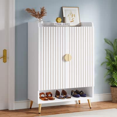 6-Tier Shoe Cabinet with Doors, Wooden Shoes Rack with Adjustable Shelves, Shoe Storage Organizer for Entryway