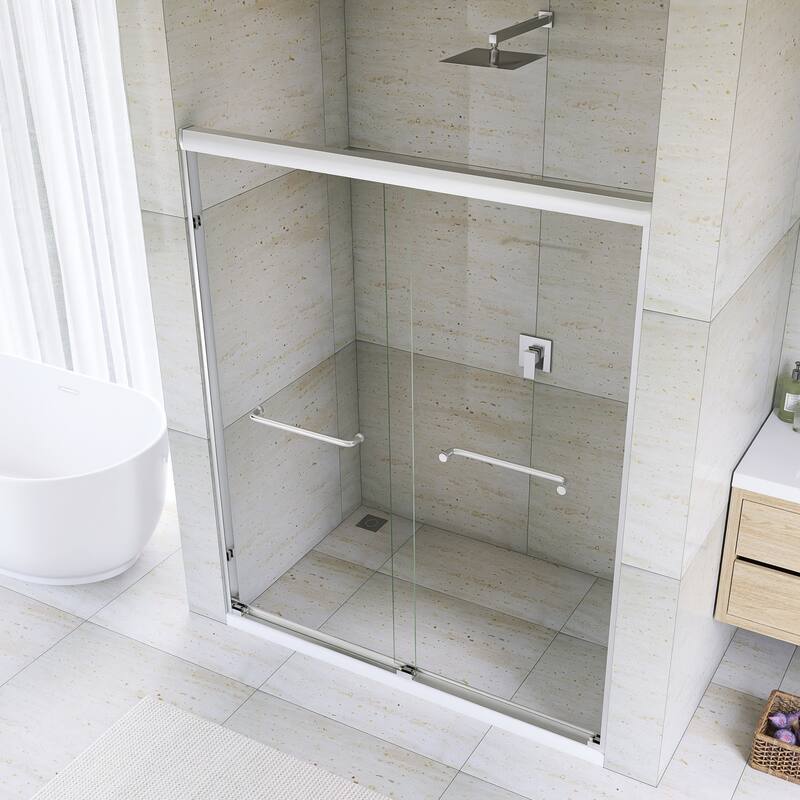 Double Sliding Framed Shower Door in Matte Black Finish