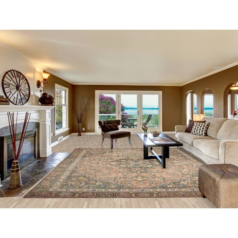 Hand Knotted Oriental 100% Wool Carpet Traditional Floral Coral Mashad Area Rug - 11' 4'' X 10' 3''