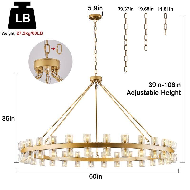 KAYLA Wagon Wheel Chandelier With Crystal Shade