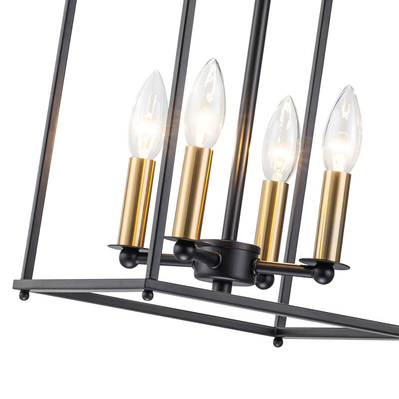 4-Light Industrial Black Square Cage Pendant Chandelier for Kitchen - Dia.9.84-in