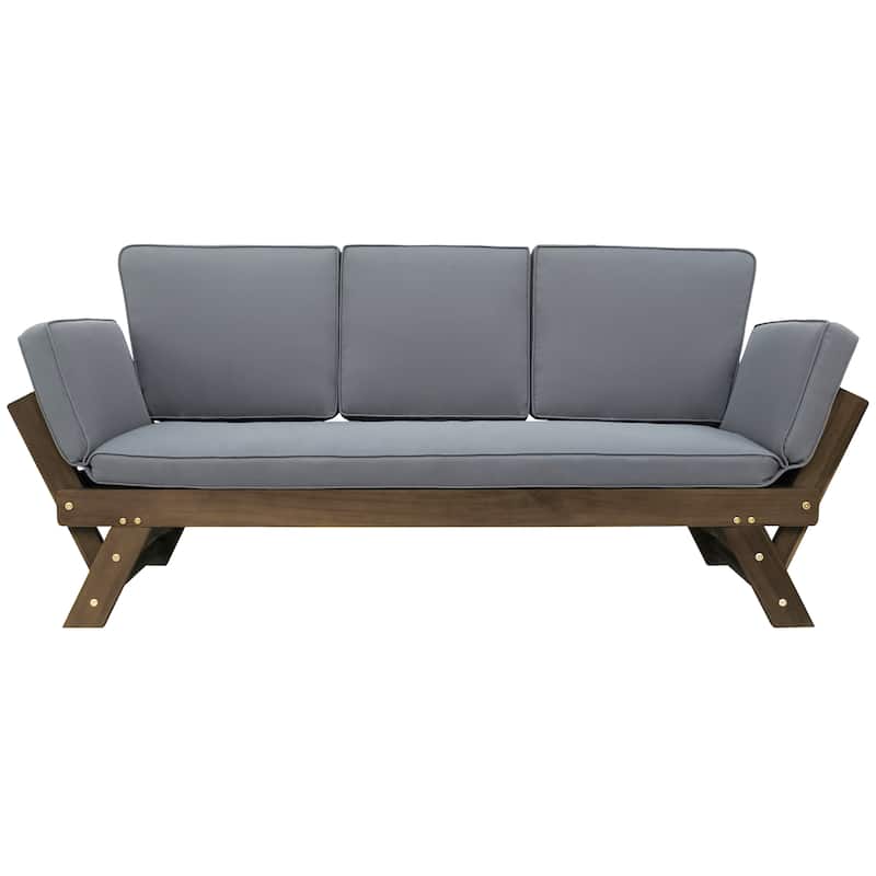 Outdoor Solid Wood Daybed Sofa with Adjustable Armrests