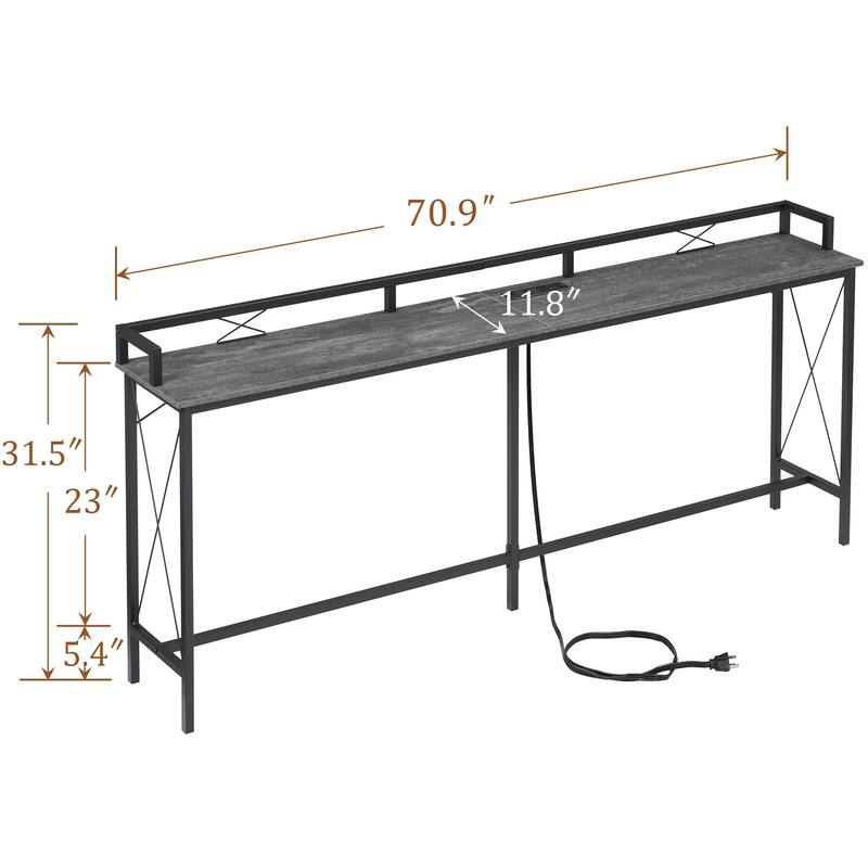 Javlergo Extra Long Console/Sofa Table with Charging Station&Power Outlet, Charcoal Grey