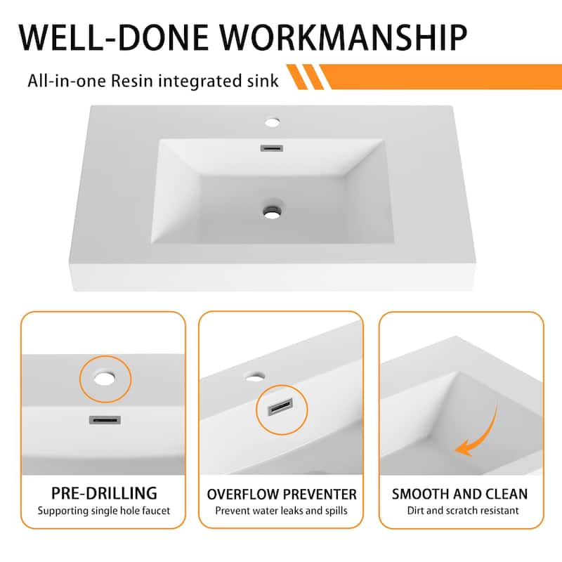 Bathroom Vanity With Sink In 24/30/36 Inch, Freestanding Bathroom Vanity With Soft Close Door and Adjustable Shelf