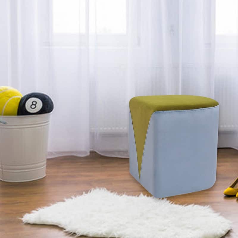 Adeco Modern Round Velvet Ottoman Foot Rest Stool Upholstered Footstool - Olive/Blue