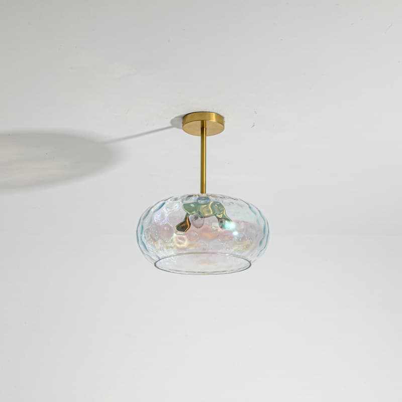 14.2" W 3-Light Modern Gold Dome Semi-Flush Mount Ceiling Light with Water Glass Shade for Foyer, Bedroom