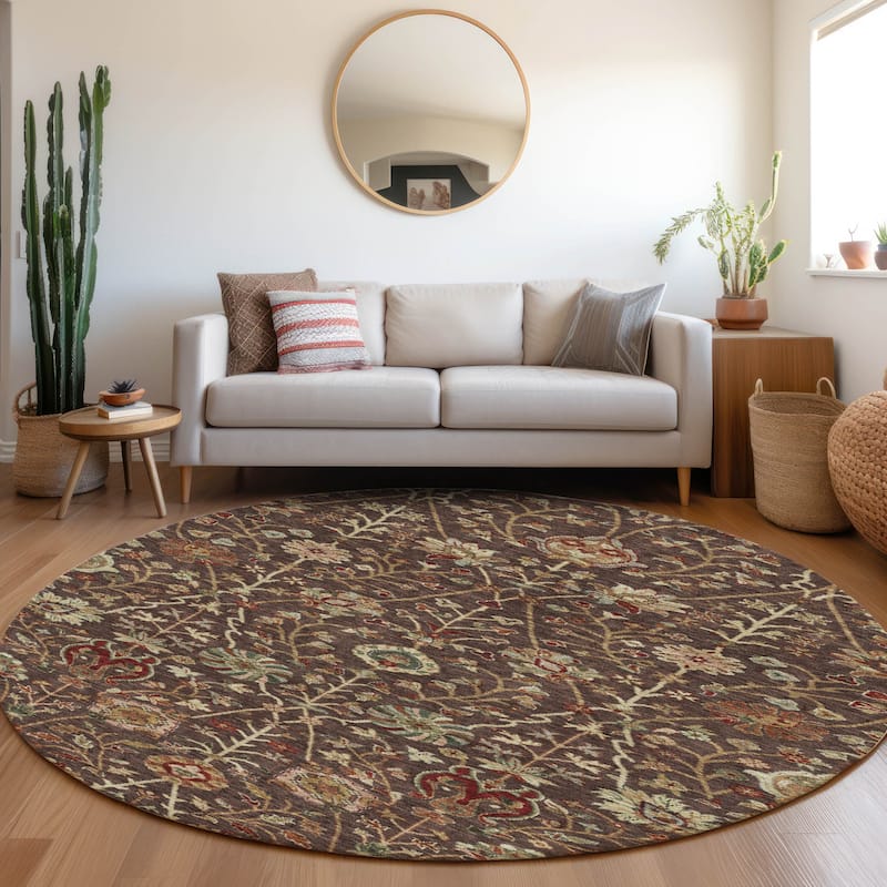 Machine Washable Indoor/ Outdoor Traditional Kashan Chantille Rug - Chocolate - 8' x 8'