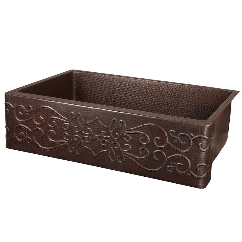 33-in Hammered Copper Apron Front Single Basin Kitchen Sink w/ Scroll Design (KASDB33229S)