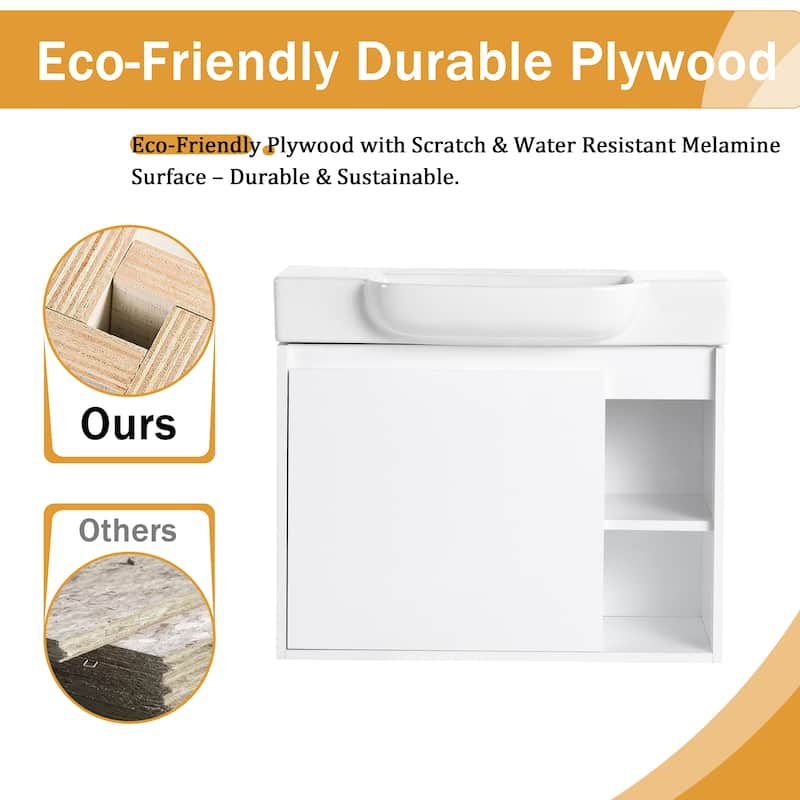 Malwee 24"/28" Floating Bathroom Vanity,Wall Mounted Bathroom Vanity with Ceramic Sink and Soft Close Door