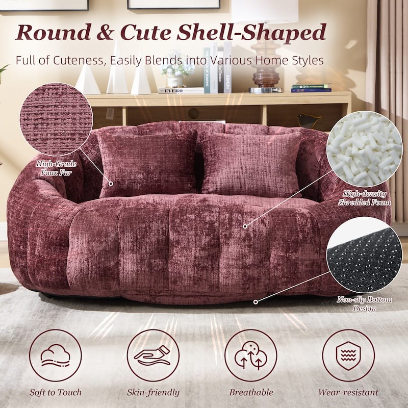 HOMEFUN Chenille Upholstered Durable Comfort Lounger High Back Bean Bag Loveseat Sofa