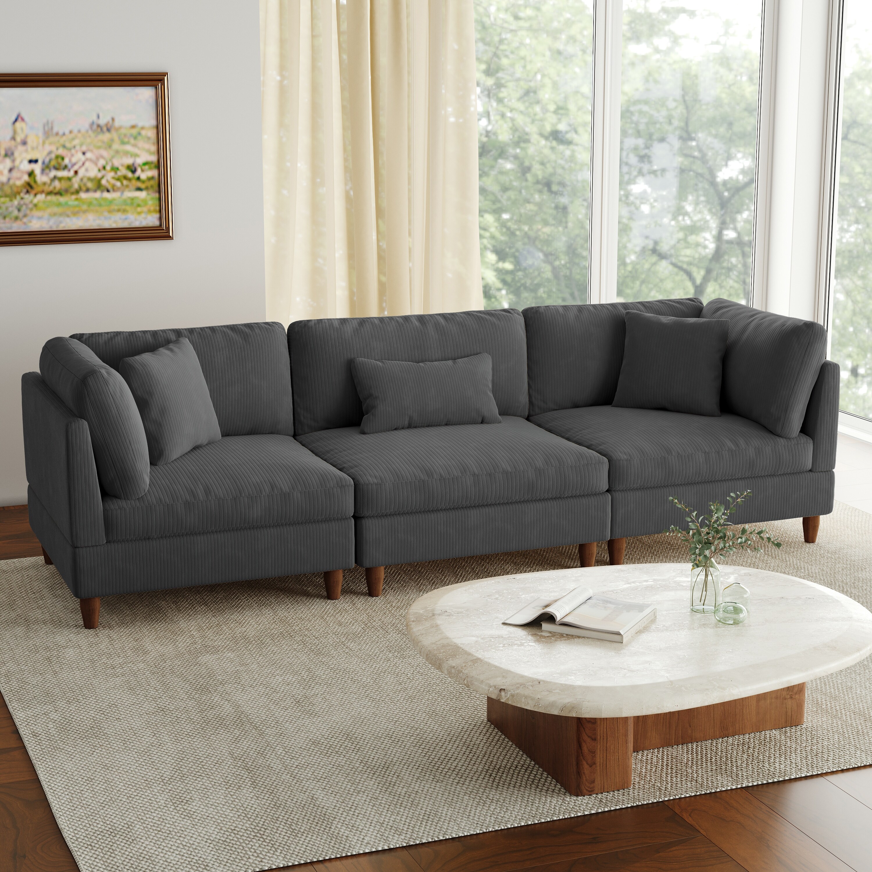 Jannae 112.12'' Upholstered Corduroy Sofa - Overstock - 43335755