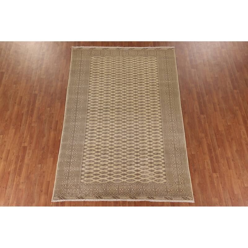 Geometric Turkoman Persian Vintage Area Rug Hand-Knotted Wool Carpet - 6'7"x 9'8"