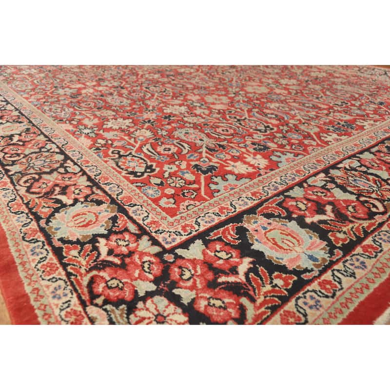 Hand Knotted Oriental 100% Wool Carpet Traditional All-Over Red Mahal Area Rug - 12' 8'' X 9' 6''