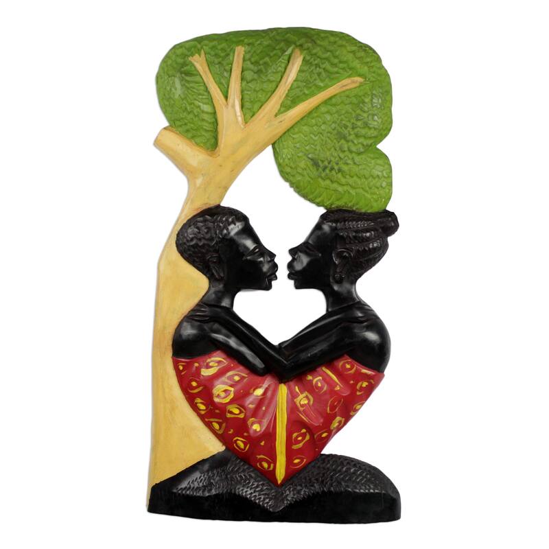 Novica Handmade Embracing Lovers Wood Relief Panel