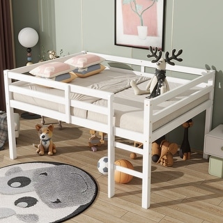 Full Size Rubber Wood Loft Bed with Ladder