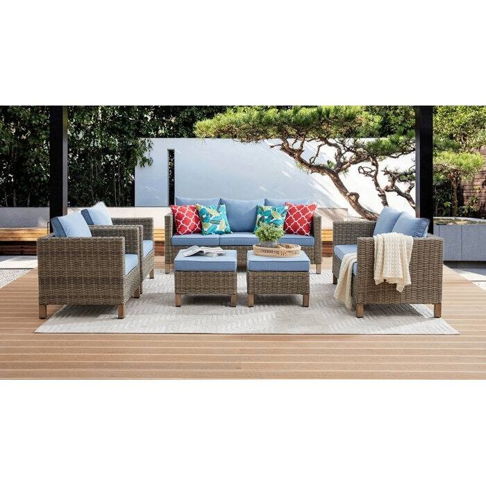 6 Piece Sectional Seating Group with Cushions - Blue