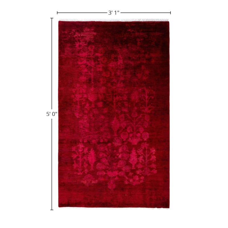 Overdyed One-of-a-Kind Hand-Knotted Area Rug - Red - 3' 1" x 5' 0"