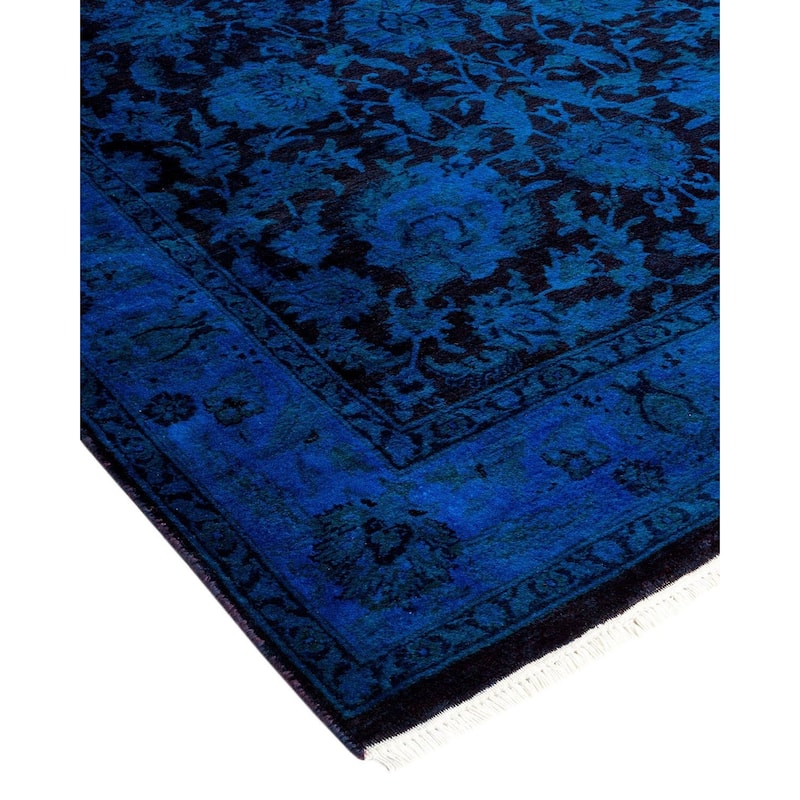 Overton Hand Knotted Wool Vintage Inspired Modern Contemporary Overdyed Blue Area Rug - 4' 2" x 6' 2"