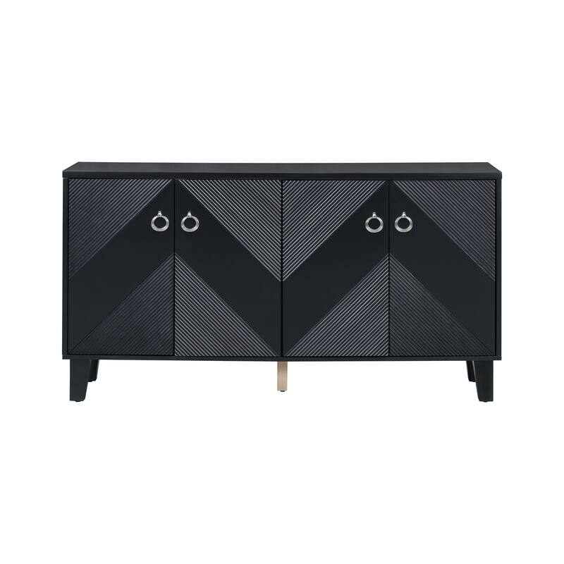 60" Buffet Cabinet Accent Sideboard wiith Adjustable Shelf, Black - Black