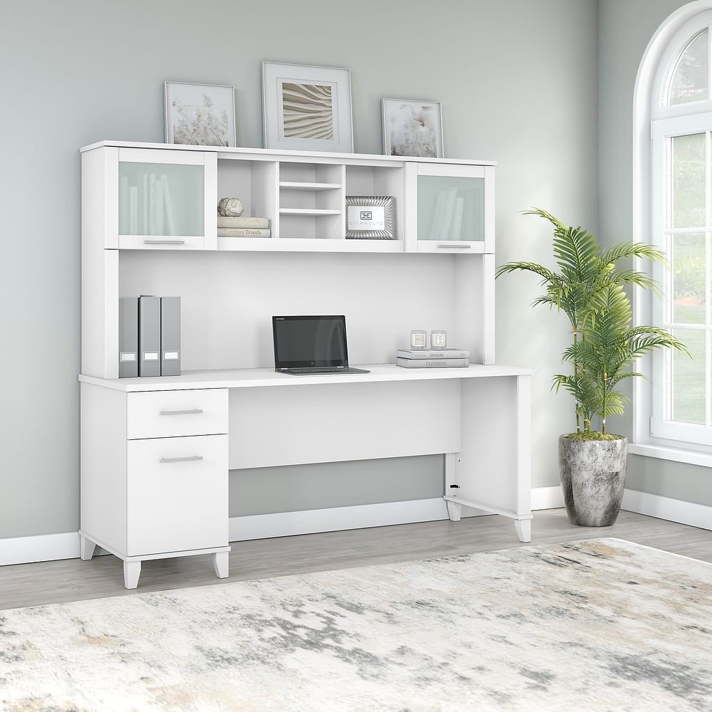 Bush Furniture Somerset 72W Office Desk with Hutch in Ash Gray