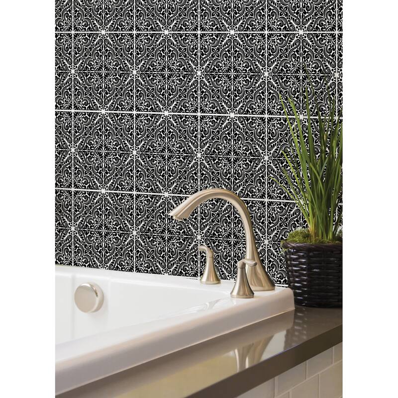 WallPops Dawson Black Embossed Peel and Stick Backsplash Tiles