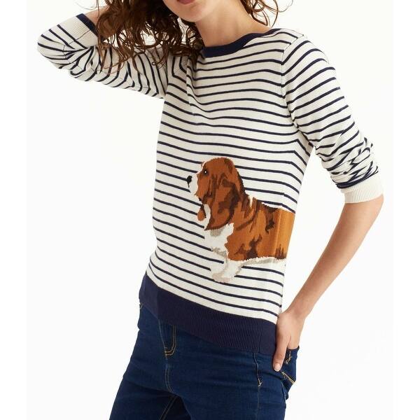 Shop Joules White Blue Womens Size 4 Striped Dog Print Pullover