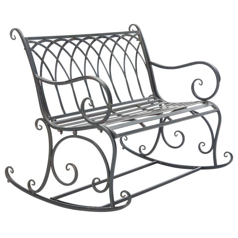 SAFAVIEH Jakayla Victorian Scroll Iron Outdoor Rocking Bench - 43 In. W x 33 In. D x 37 In. H - 43Wx33Dx37H