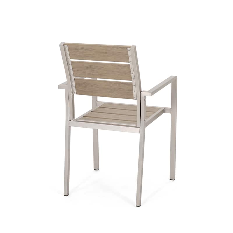 Outdoor Modern Aluminum Dining Chair with Faux Wood Seat (Set of 2)