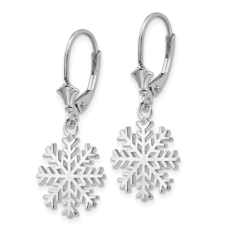 Curata 14k White Gold Cut Out 3D Snowflake Leverback Earrings - 13.63x13.63mm