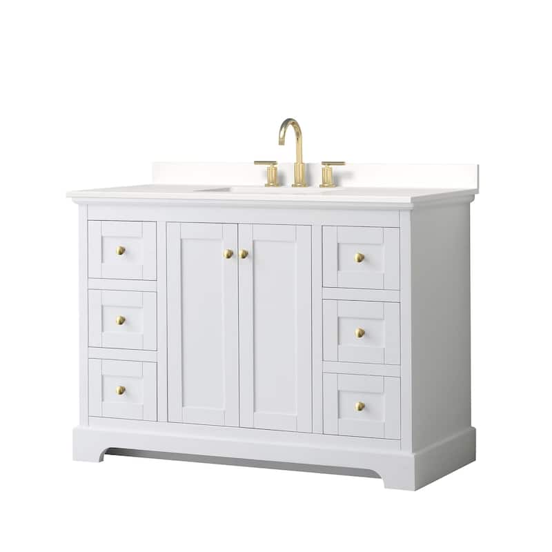 Wyndham Collection WCV232348S-QTZ-US3MXX Avery 48" Free Standing - White / White Quartz Top / Brushed Gold Hardware