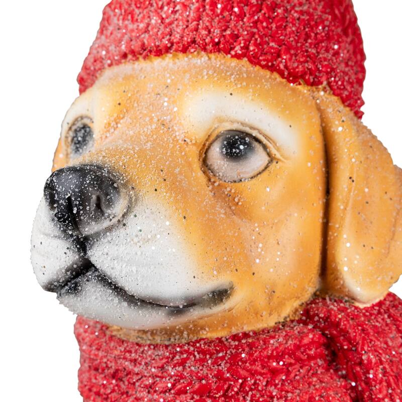 Glittery Dog with Gift Wearing Scarf and Hat Christmas Decoration - 15"